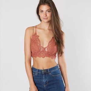 Free People One Adella Lace Bralette Criss Cross Smock Back Rust Medium